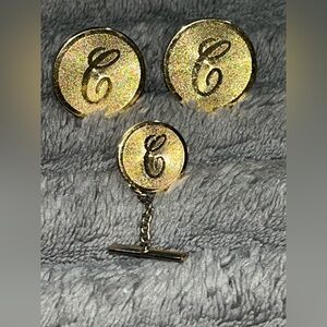 SWANK Vintage 50’s Initial “C” Cuff Links & Tie Tack set gold tone
